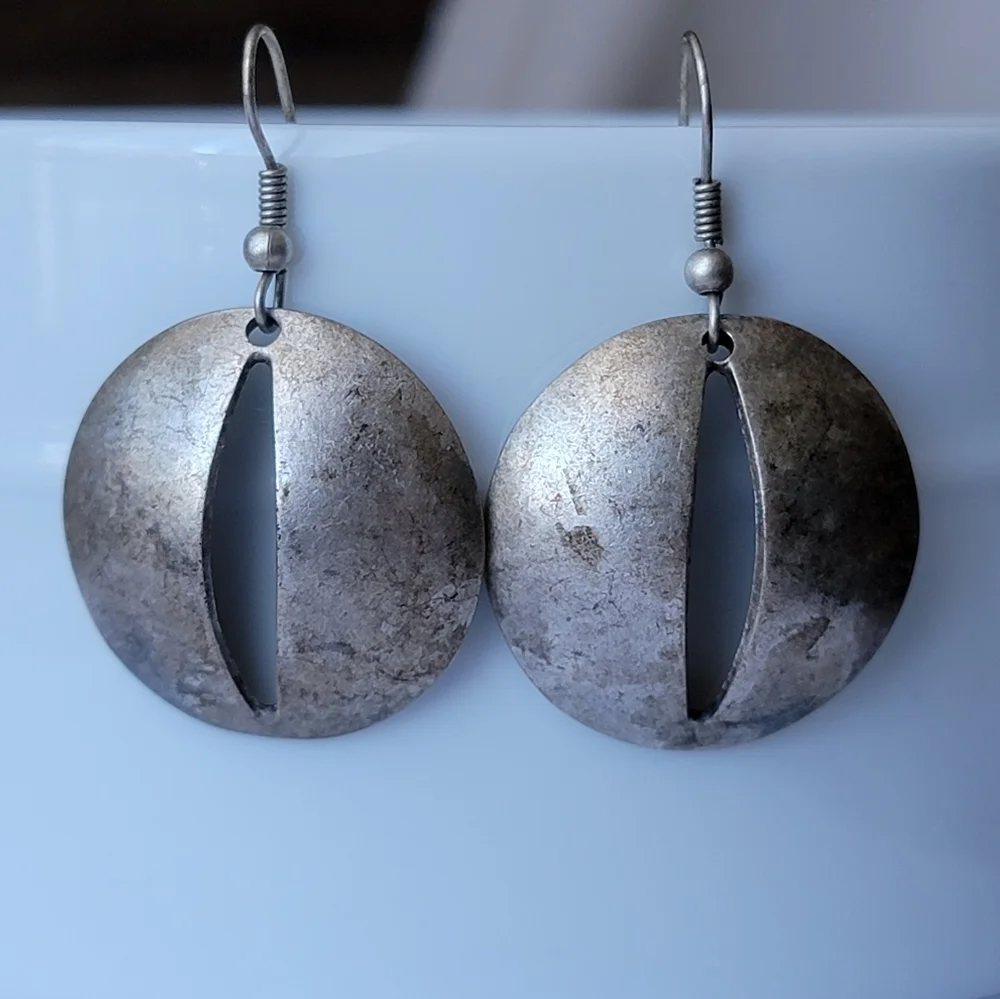 Silver Tone Disc Earrings